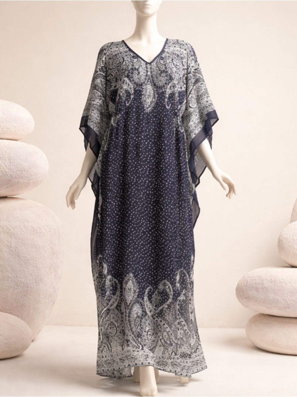M.P.H Collection Navy Paisley Maxi Kaftan Dress